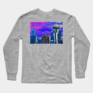 Spece Needle Fauvism Style Long Sleeve T-Shirt